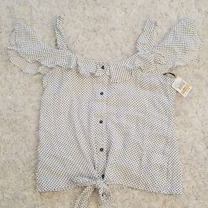 Off Shoulder Ruffle Polka Dot Top